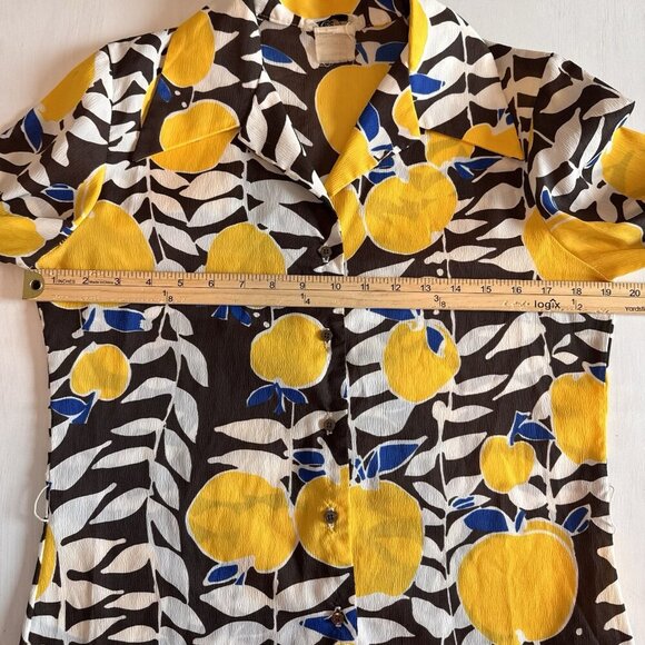 Vintage Rhoda Lee 60s 70s Shirt Button Up Disco Groovy Retro Lemons Peaches - Picture 7 of 14